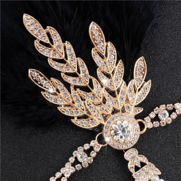 Flapper Feather Headband Roaring 20s Black Gold - Picture 5 of 8